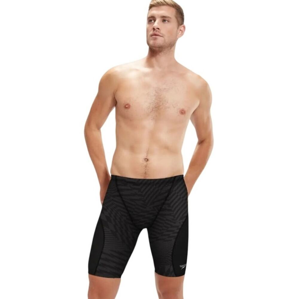 Speedo Men's Pro LT Eco Printed Jammer Swimsuit Black Size 32 Deep Storm Splice